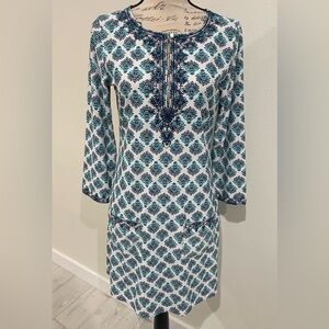 Cabana Life Blue and White Resort Midi Dress with Polo Collar